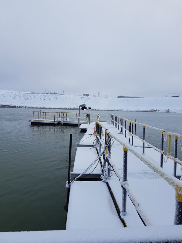 Xrosswater pivot walkway in snow at a uranium mine in Northern Canada