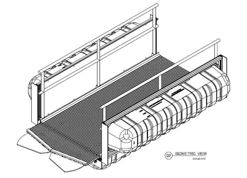 Render of the unfolded high buoyancy walkway section with cable trays