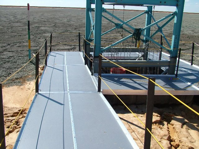 Penstock platform at the end of the walkway on a Botswana tailings dam