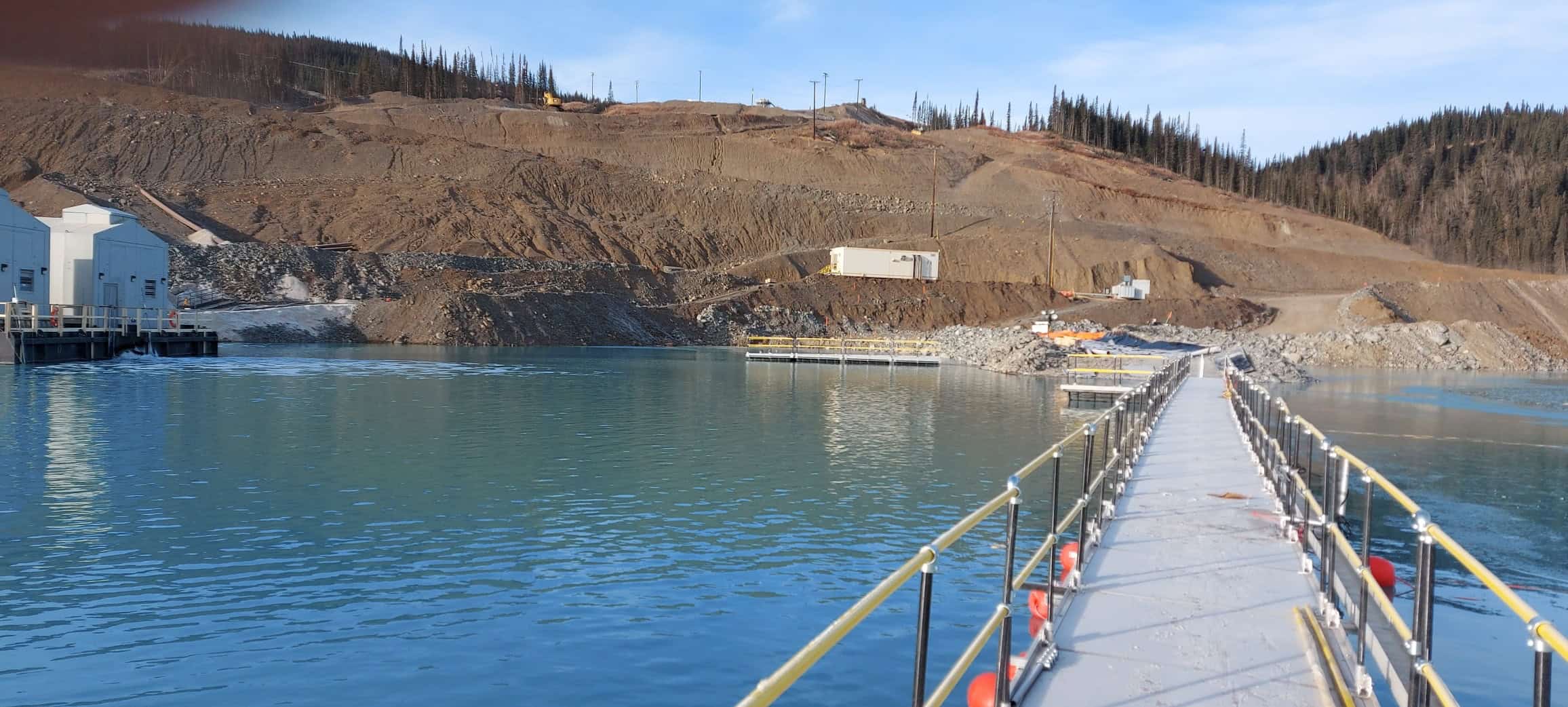 Xrosswater walkway leading out to the pump at Red Chris Mine